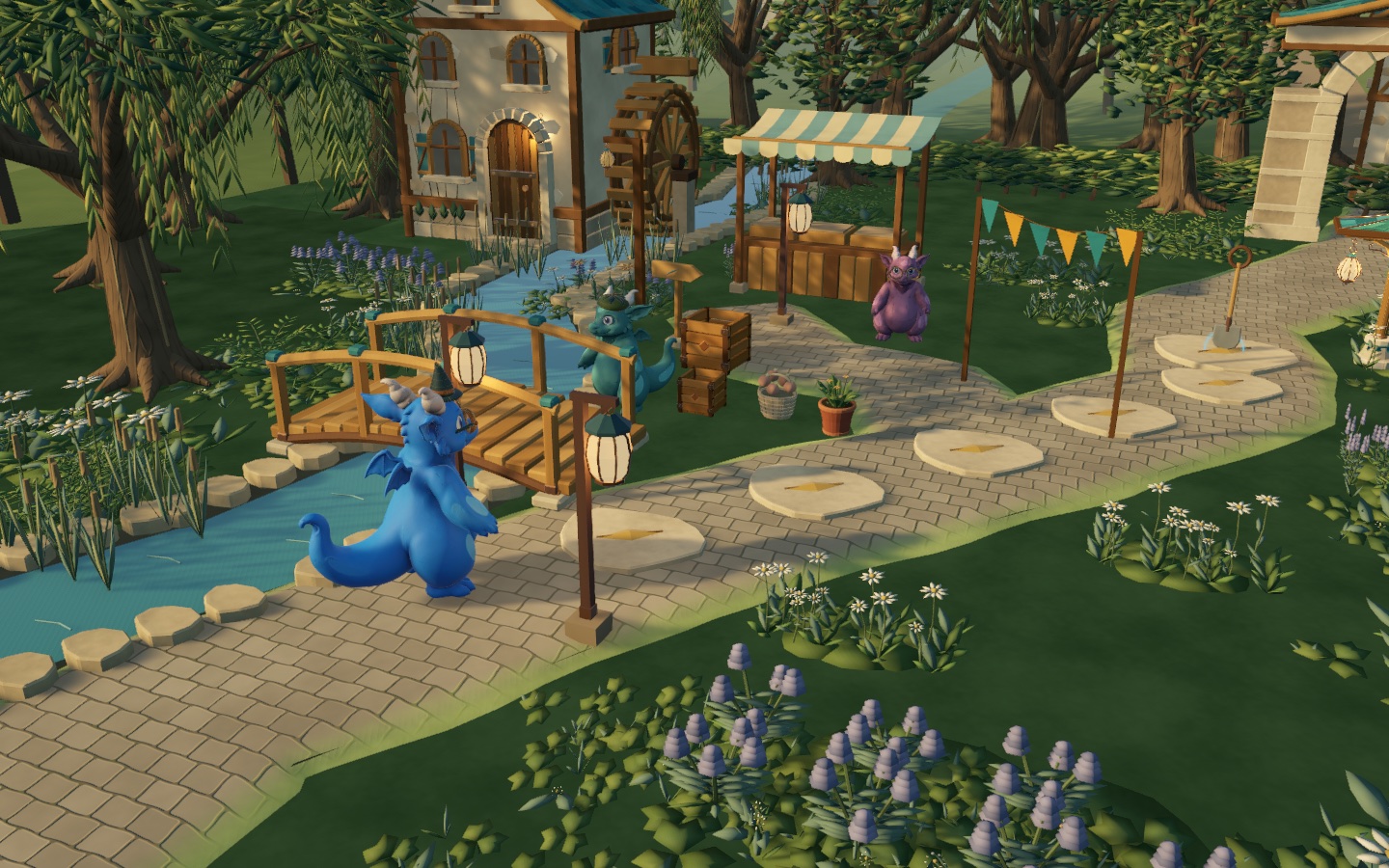 Un dragon sur le sentier près d’un petit pont